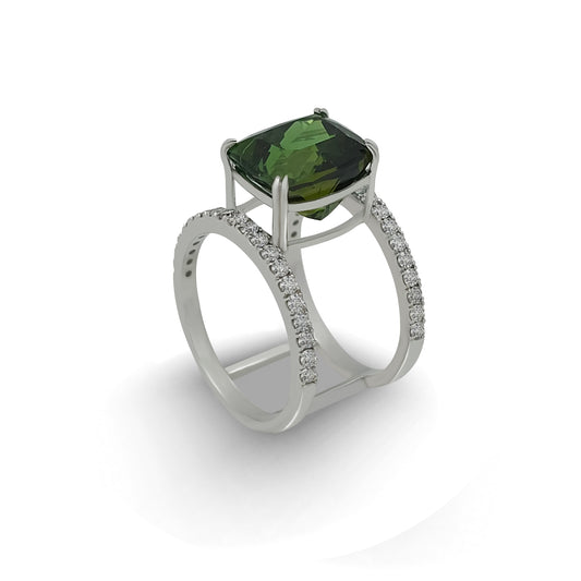 Green Tourmaline White-Gold Ring