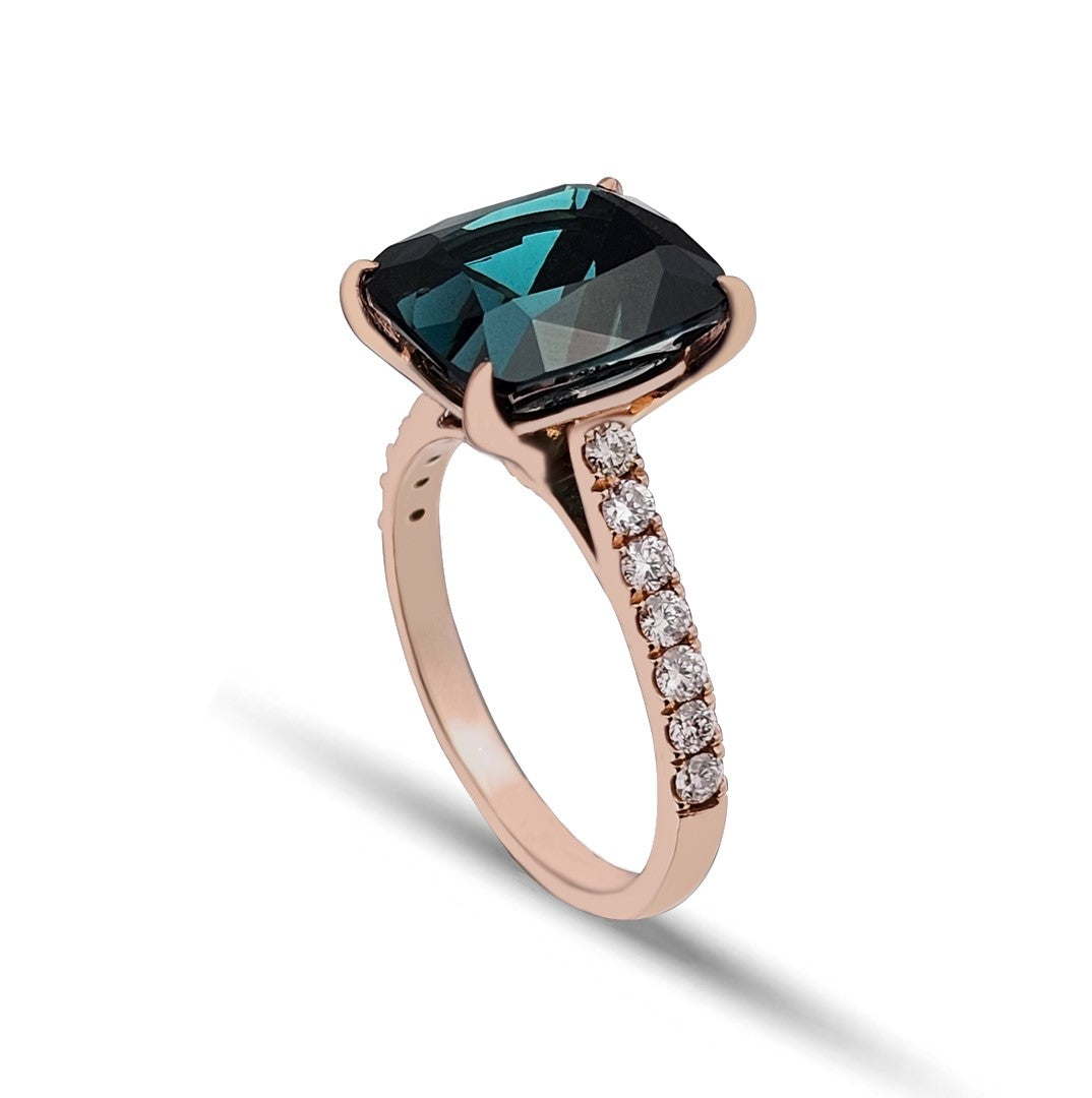 Indicolite Tourmaline Rose-Gold Ring