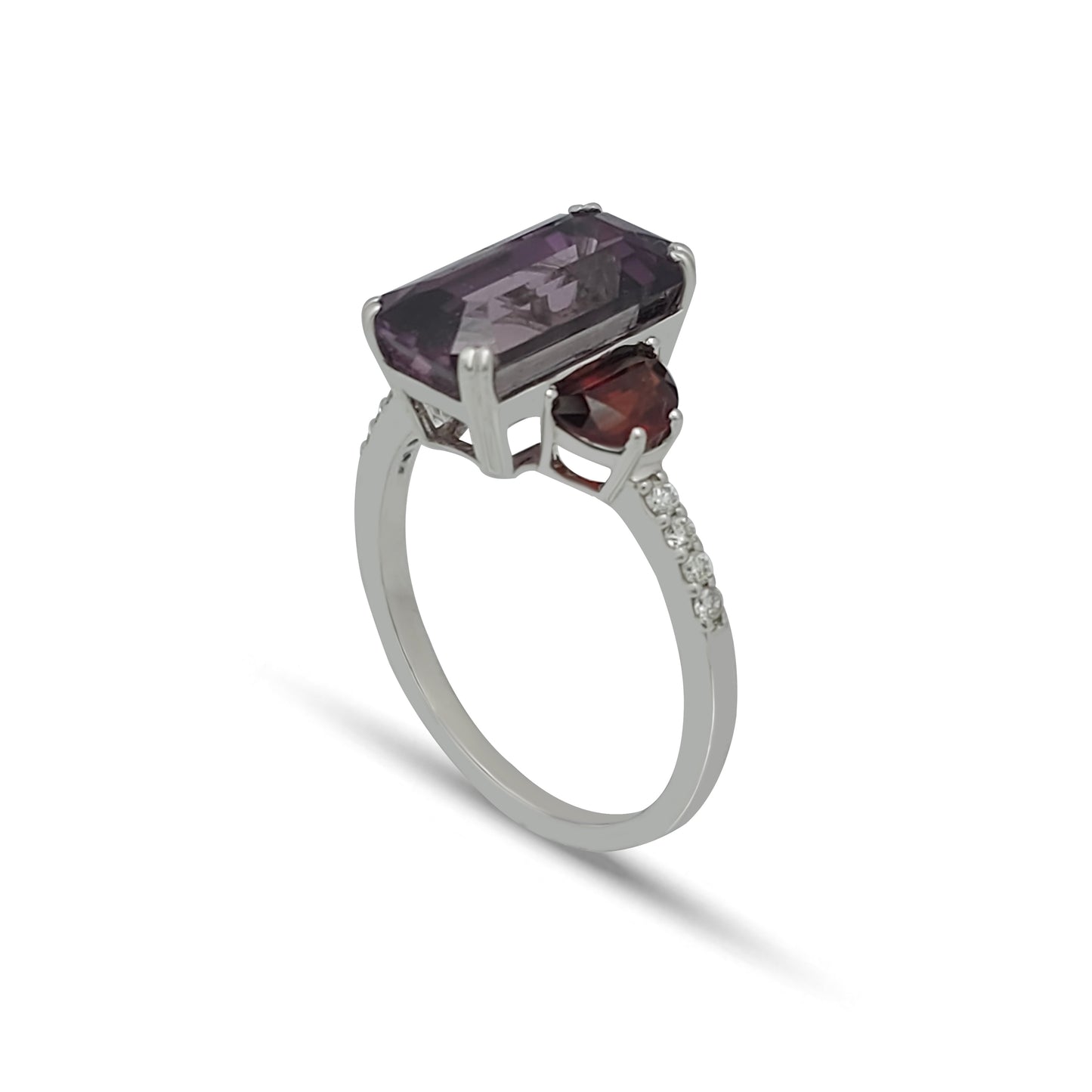 Diaspore and Garnet White-Gold Ring