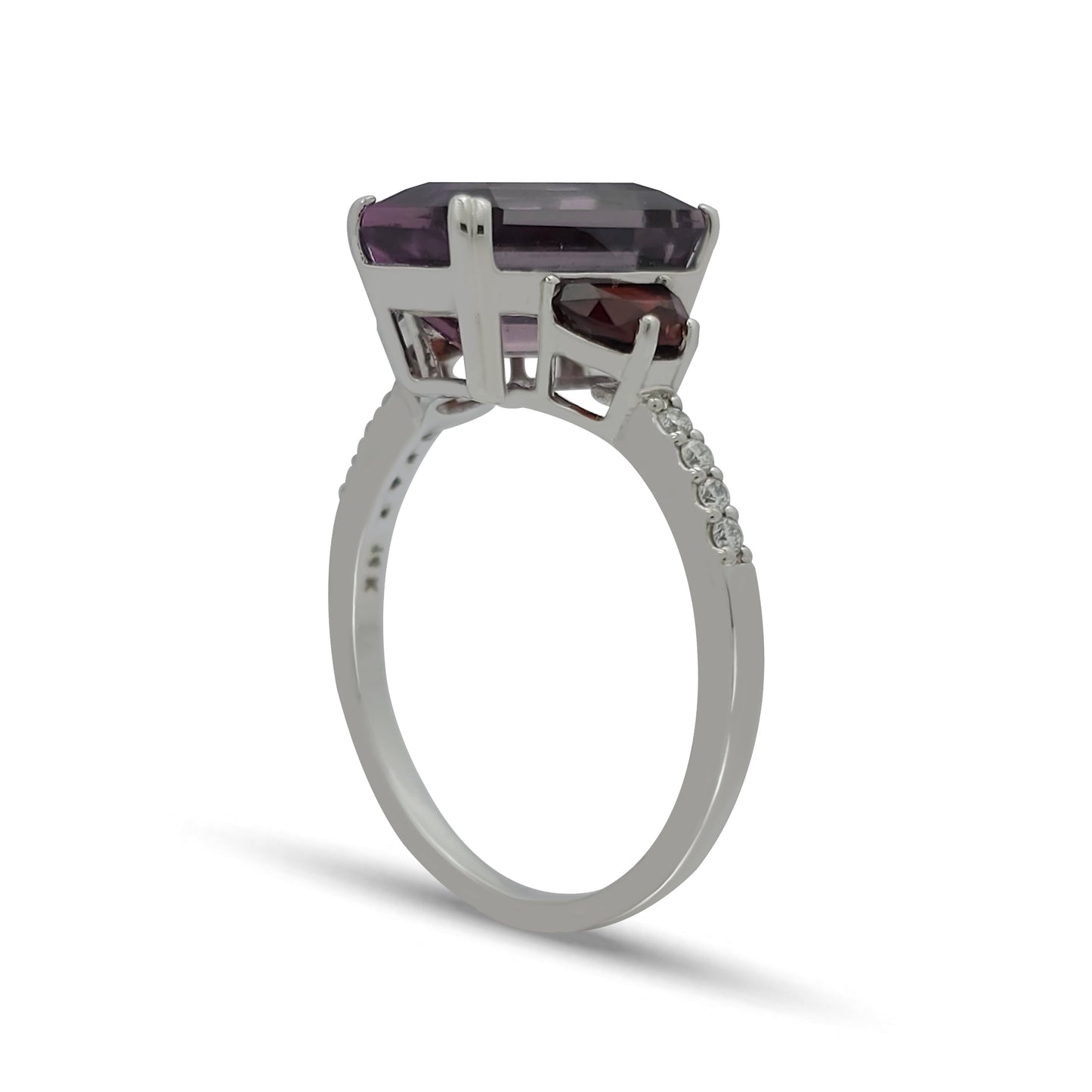 Diaspore and Garnet White-Gold Ring